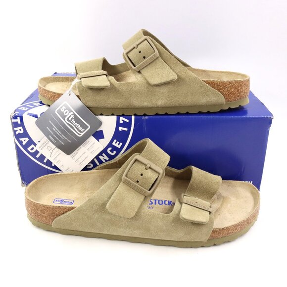 Birkenstock Shoes - NIDB Birkenstock Arizona Soft Footbed Suede Sandals in Faded Khaki EU Size 41